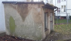 Alte Garage im Garten vor dem Abbruch